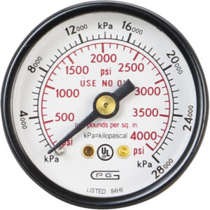 Pressure Gauges, 1-1/2" , 0 - 4000 psi, Back Mount, Analogue Each